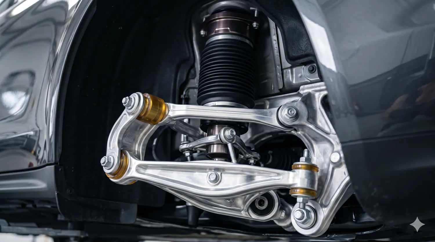 European suspension and control arm component close-up